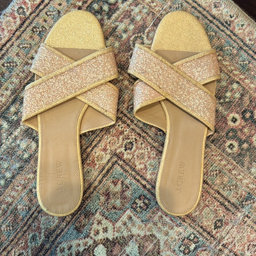 Super cute JCrew glitter sandals! Gold/yellow.